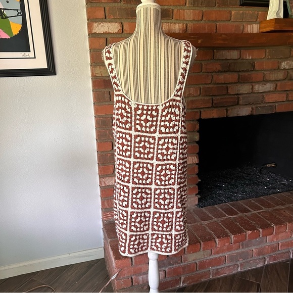 Marine Layer Celeste Crochet Cotton Mini Dress in Brown & White Sz L *flaw* - Picture 6 of 12